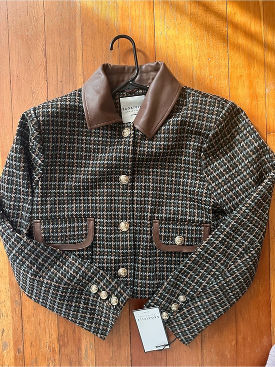 bagatelle Jackets & Blazers - NWT BAGATELLE COLLECTION Houndstooth Jacquard Jacket With Faux Leather Colla